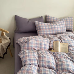YICKYUE  -  Plaid printing skin-friendly and comfortable double-layer yarn small fresh printing four-piece set, dormitory