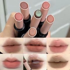 YICKYUE  -  1Pc Matte Red Brown Lipstick Waterproof Matte Shimmer Lipstick Nude Lip Gloss Natural Rouge Balm Long-lasting Makeup Stick