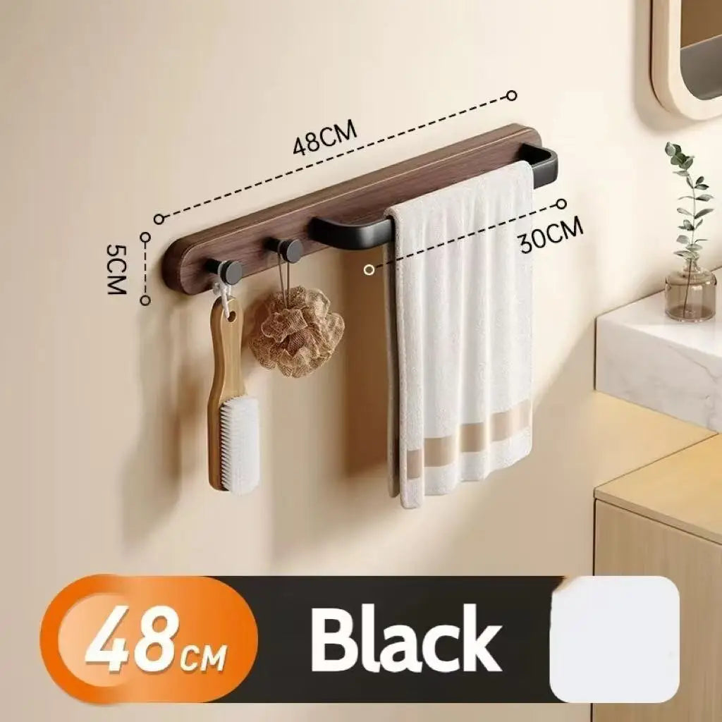 YICKYUE  -  Solid Wood Wall Mounted Bath Towel Rack With Hooks Aluminum Towel Pole Hotel Towel Rack Storage Rack Bathroom decoration rack