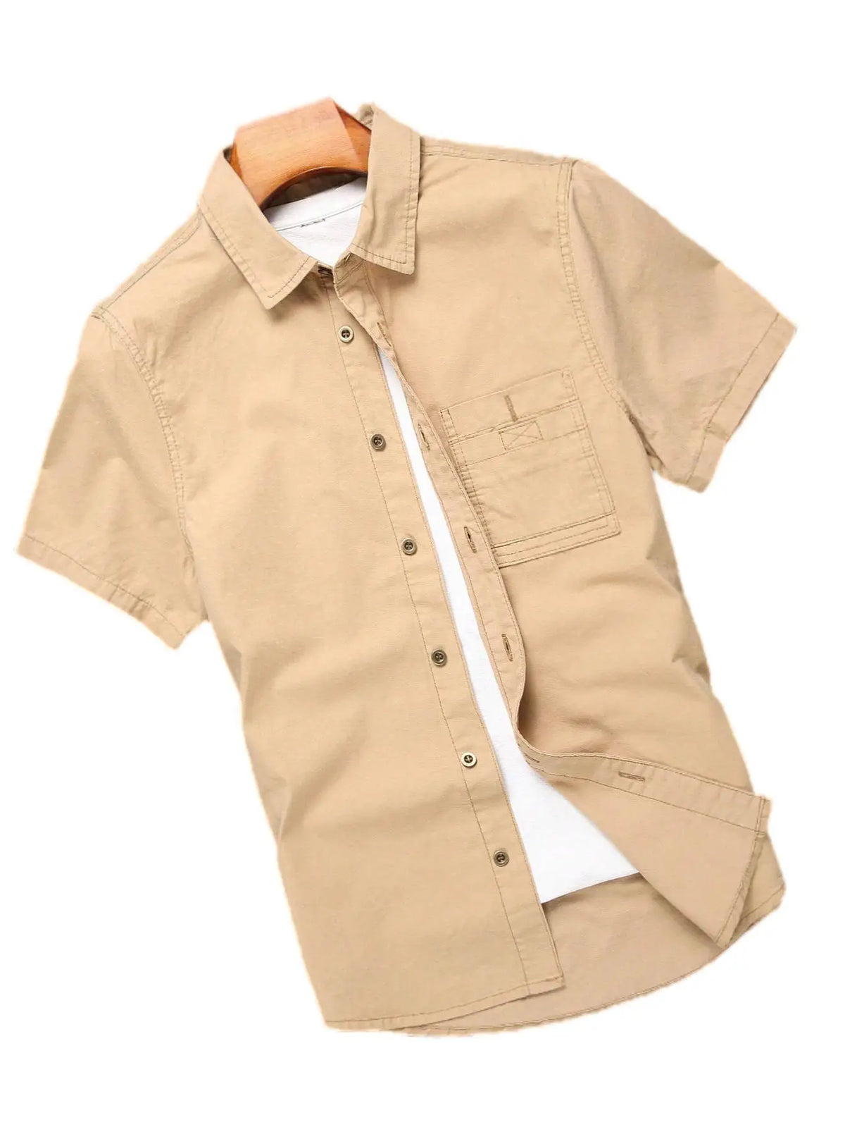 YICKYUE  -  Men's summer khaki denim short - sleeved shirt. Suitable for various occasions such as daily leisure and outdoor activities.