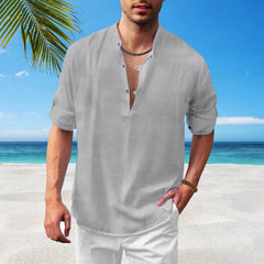 HEARUJOY  -  Mens Casual Fashion Comfortable Stand Up Long Sleeve Beach Shirt Loose Wrinkle-Free Men'S Checkered Shirt