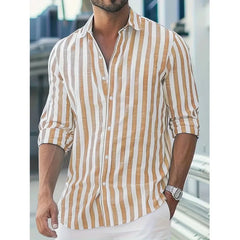 YICKYUE  -  Men's Long Sleeve Striped Button Down Shirt New Fashion Casual Turn Down Collar Top