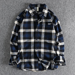 HEARUJOY  -  American Men's Plaid Long Sleeved Shirt With Embroidered Pattern Trendy Versatile Youth Chest Pocket Workwear Shirt Jacket