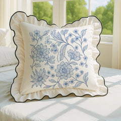YICKYUE  -  Korean Romantic Pillow Girl's Heart Washed Cotton Ruffled Cushion Cover Core Car Sofa Carto Rabbit Floral Pillow 45cmx45cm