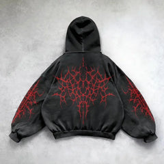Hearujoy Gothic Retro Oversized Graphic Print Black Hoodies Loose Harajuku Long Sleeved Pullover Y2k Hoodie Men and Women Sweatshirt Tops