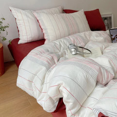 YICKYUE  -  100% Cotton Stripe Style Bedding Set Duvet Cover Flat Sheet Pillowcase Minimalist Bedding Set for All Seasons Twin Queen King
