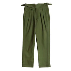 HEARUJOY  -  Vintage Green Gurkha Pants For Men Adjustable Waist Buckle Cotton Naples Trousers Fashion Casual Loose Ankle-Length Cargo Pants