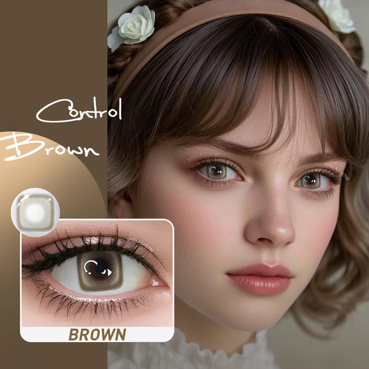 YICKYUE  -  6 Months Wear Myopia Colored Lenses Power -1.00~-8.00 Square Pattern Soft Contacts Cosplay Eye Makeup Cosmetic REC3483