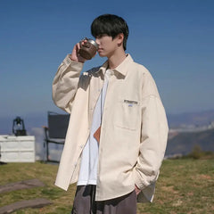 HEARUJOY  -  Japanese Retro Long-sleeved Shirt Men Spring Loose Versatile Apricot Cardigan Versatile Thin Jacket
