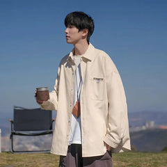 HEARUJOY  -  Japanese Retro Long-sleeved Shirt Men Spring Loose Versatile Apricot Cardigan Versatile Thin Jacket