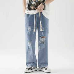 Hearujoy New Men Baggy Ripped Jeansripped Trousers Hip Hop New Mens Loose Jeans Neutral Pants Solid Color Women Oversized  Straight Jeans