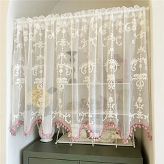 YICKYUE  -  French Romantic Short Curtain White Lace Curtain Kitchen Bathroom Half Curtains for Livingroom Embroidery Door Curtain Custom