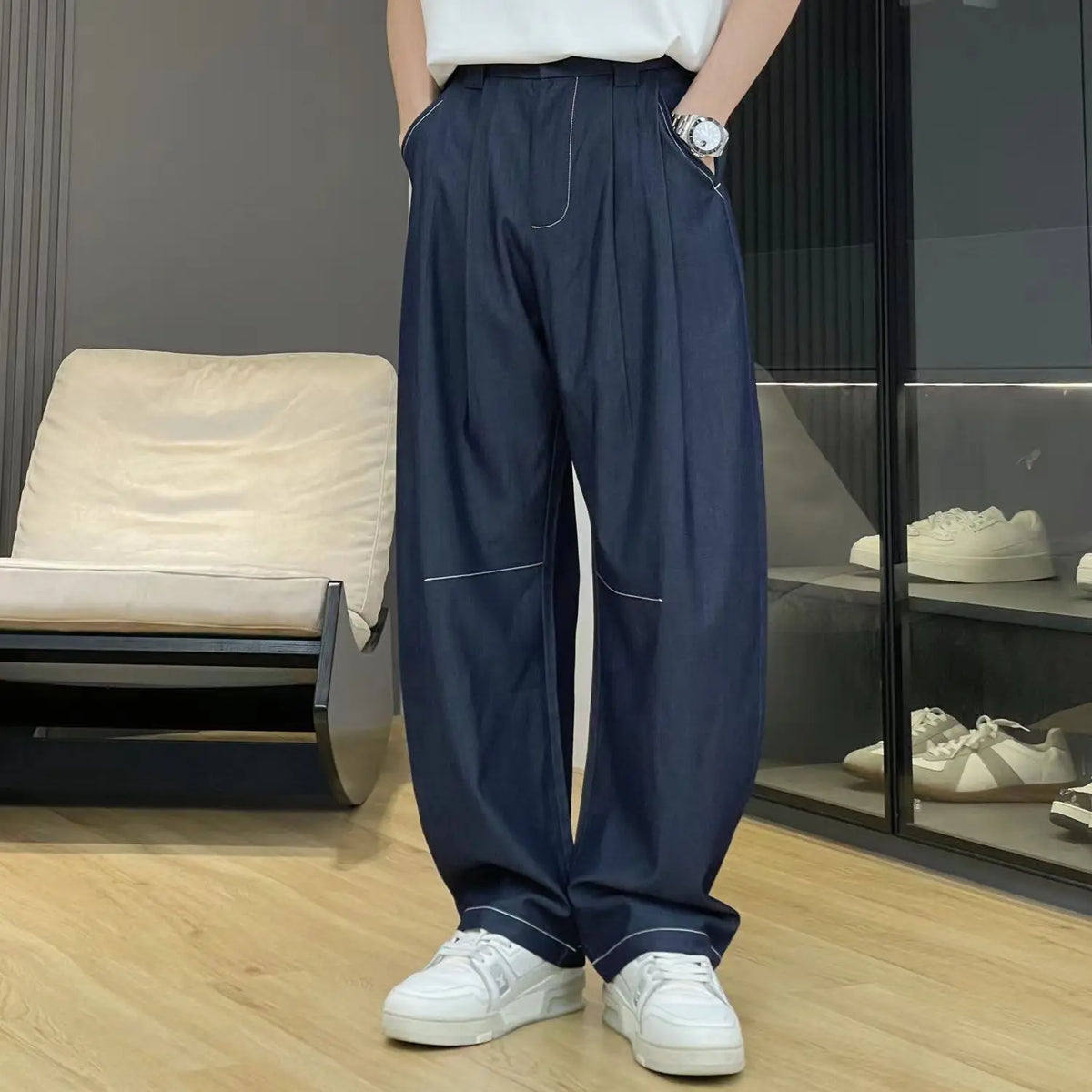 HEARUJOY  -  Advanced Hanging Thin Jeans Men Casual Loose Curved Knife Pants Summer Fashion High Street Comfortable Denim Trousers Streetwear