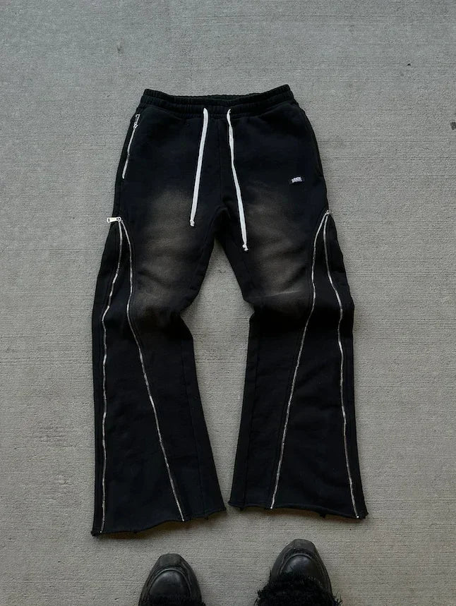 Hearujoy Black new style zipper trousers wide leg two-wear sports street American fashion retro casual washed couple casual pants