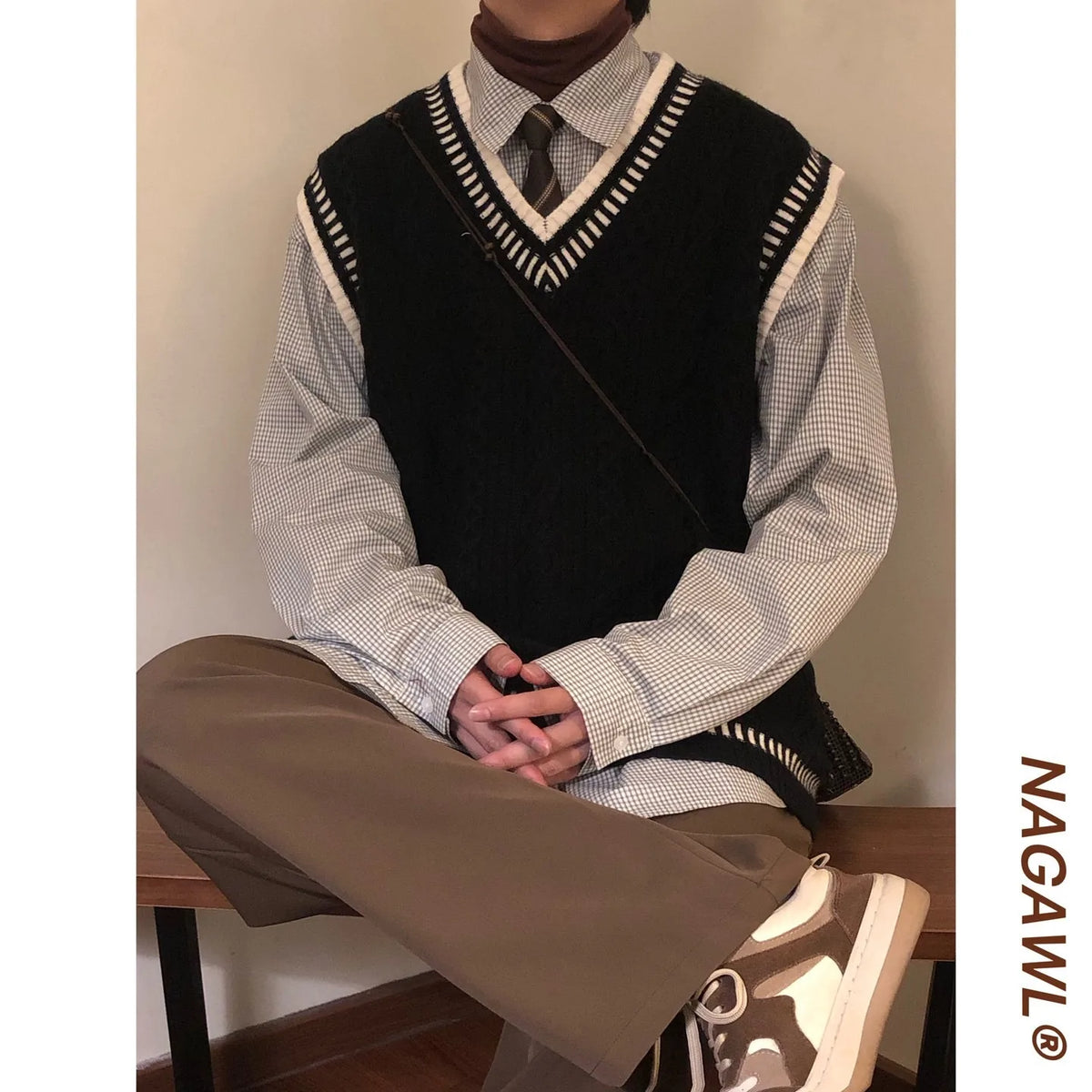 HEARUJOY  -  Preppy Style V Neck Knit Vest For Men Spring Autumn New Style Japanese Retro Sleeveless Sweater Vest Pullover Waistcoat Jacket