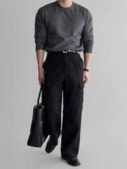 YICKYUE  -  Korean Style Elegant Gentleman Crew Neck Sweater Autumn Winter All-Match Slim Knitted Pullover, Business Soft Warm Knit Base Top