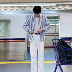 HEARUJOY  -  Men Long Sleeve Shirt Versatile Hong Kong Style Striped Youth Casual Thin Loose Fit Korean Trendy Shirt Or Light Jacket