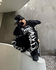 Hearujoy Hip Hop Letter Print Oversized Zip Up Hoodie Sweatpants Two Piece Set Y2K Clothes Tracksuit Men Casual Pants Tops Men Clothing
