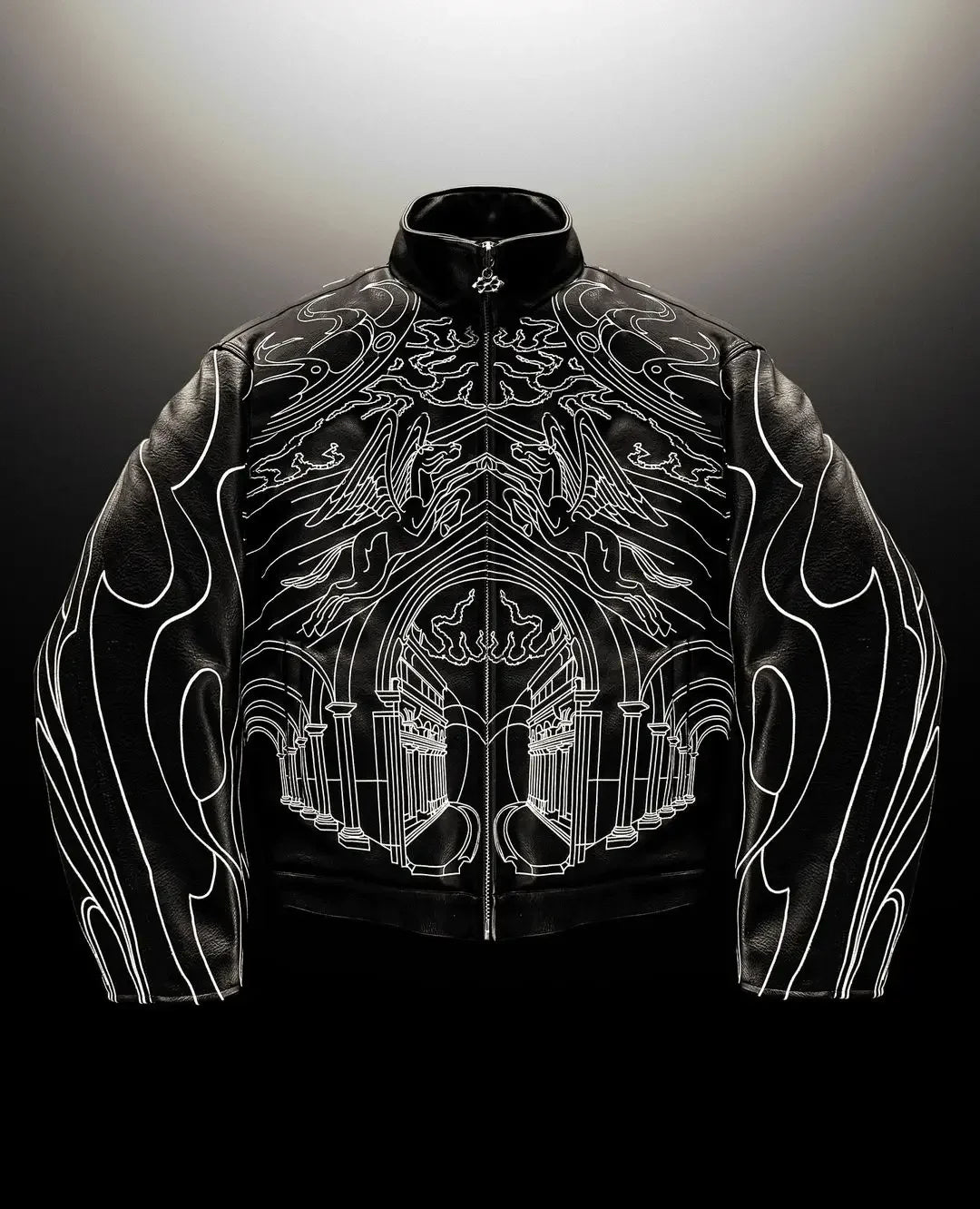 Hearujoy Retro Y2k Gothic Jackets for Men Hip Hop Rock Line Letter Pattern Pu Leather Jacket Black Thickened Loose Zipper Jacket Coats