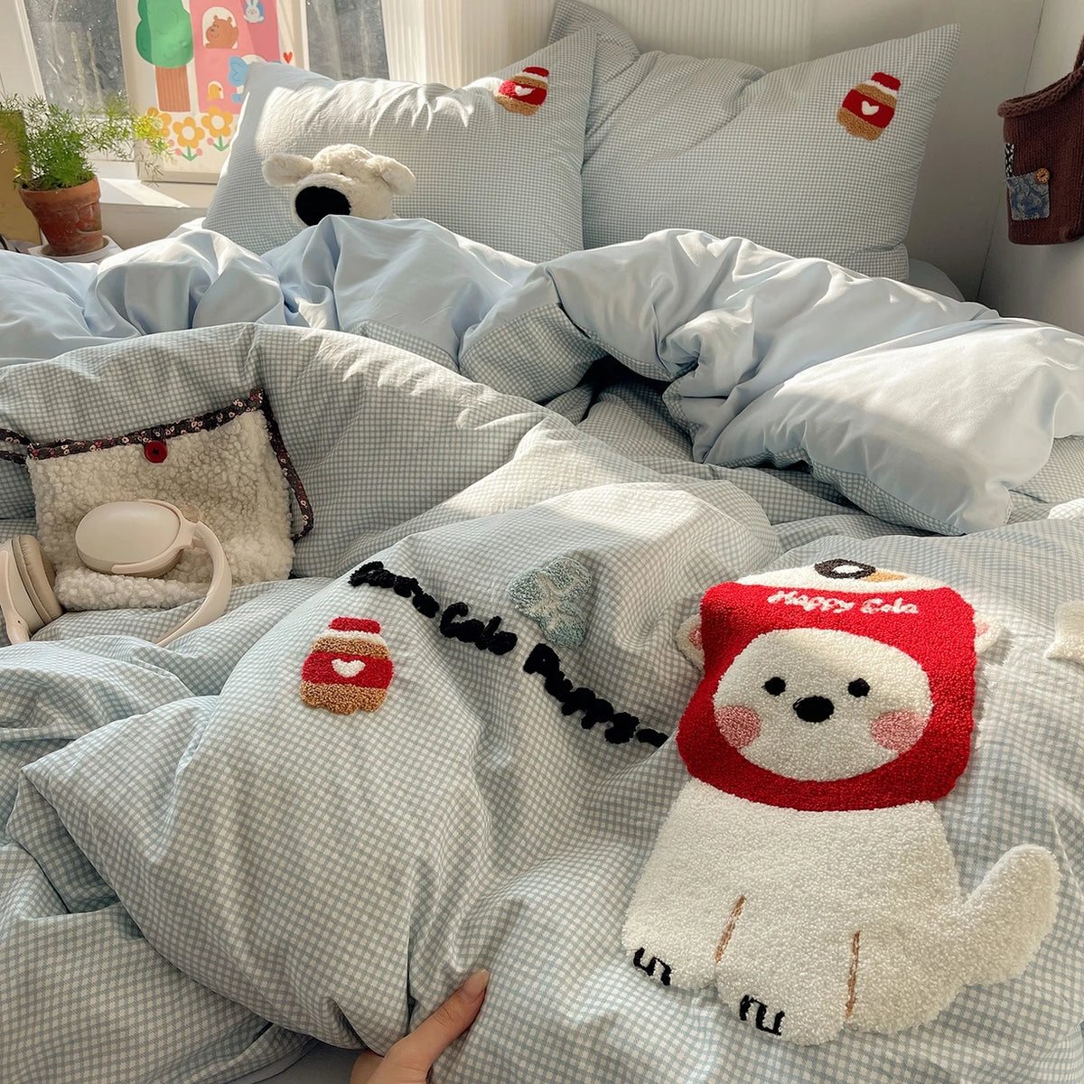 YICKYUE  -  Cute Puppy Towel Embroidery Bedding sets and Components Duvet Cover with Pillowcase Bed Sheets Bed Linen sets for Girls Kids