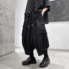 HEARUJOY  -  Mens Casual Big Pocket Cargo Pants Genderless Fashion Sports Dark Style Drawstring Loose Simple Streetwear Unisex