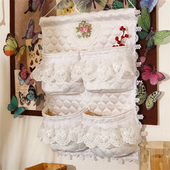 YICKYUE  -  French Style Thickened Fabric Storage Bag Lace Embroidered  Door Rear Storage Bag Wardrobe Sundries And Fringe Storage Bag