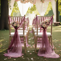 YICKYUE  -  12PCS Rust Red Chiffon Chair Sashes Soft 17X250cm Chair Decor for Wedding Party Ceremony Church with Chair Luxury Decoration