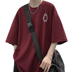 Hearujoy Korean Fashion Oversized T Shirt Summer Burgundy Retro Graphic T Shirts Short-sleeved Cotton Loose Streetwear Y2K Tops for Women
