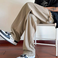 HEARUJOY  -  Summer Casual Pants Men Fashion Straight Ice Silk Pants Men Streetwear Hip-hop Loose Pleated Pants Mens Beige Trousers M-3XL