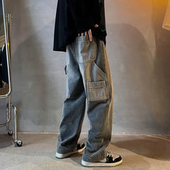 Hearujoy Punk Hip Hop Baggy Straight Man Cowboy Pants Men's Jeans with Pockets Grunge Y2k Trousers High Quality Luxury Loose Regular Xs L