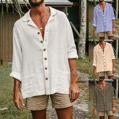 HEARUJOY  -  Loose Regular Cuff Formal Dress Men'S Shirt Mens Cotton Button Long Sleeve Summer Beach Casual Chablis Shirt Chemises Hommes