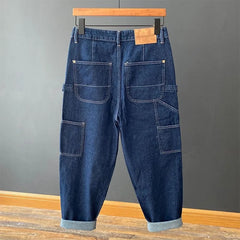 HEARUJOY  -  Vintage High Street Hip Hop Jeans For Men Spring Autumn Loose Wide Leg Big Pocket Overalls Trendy Y2K Neutral Denim Cargo Pants