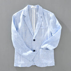HEARUJOY  -  100% Linen Men's Sold Color Fresh Basic Blazer Suit Business Casual Coat Fashion Formal Dress Loose Suit Jacket
