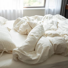 YICKYUE  -  Japanes Washed Cotton Bedding Set Double Bed Sheet Quilts Cover Pillowcase Set Simple Duvet Cover 1.2/1.5/1.8M Bedding Set