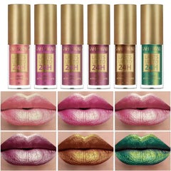 YICKYUE  -  1PC Green Glitter Lip Glaze Waterproof Long Lasting Lip Gloss Bold & Intense Metallic Liquid Lipstick Pearlescent Tint Makeup