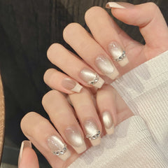 YICKYUE  -  10pcs Handmade Press on Nails French Cat Eyes Shiny Design Fake Nails for Women Girl Wearable Fashion Almond False Nails