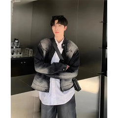 HEARUJOY  -  Autumn Denim Set Men Denim Jacket +Wide Leg Straight Jeans Casual Loose Solid Color Korean Style Street Stand Collar 2pcs Suit