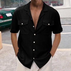HEARUJOY  -  Men'S Casual Cardigan Short Sleeve Double Pocket Shirt Fashion Wrinkle-Free Casual Men'S Shirt