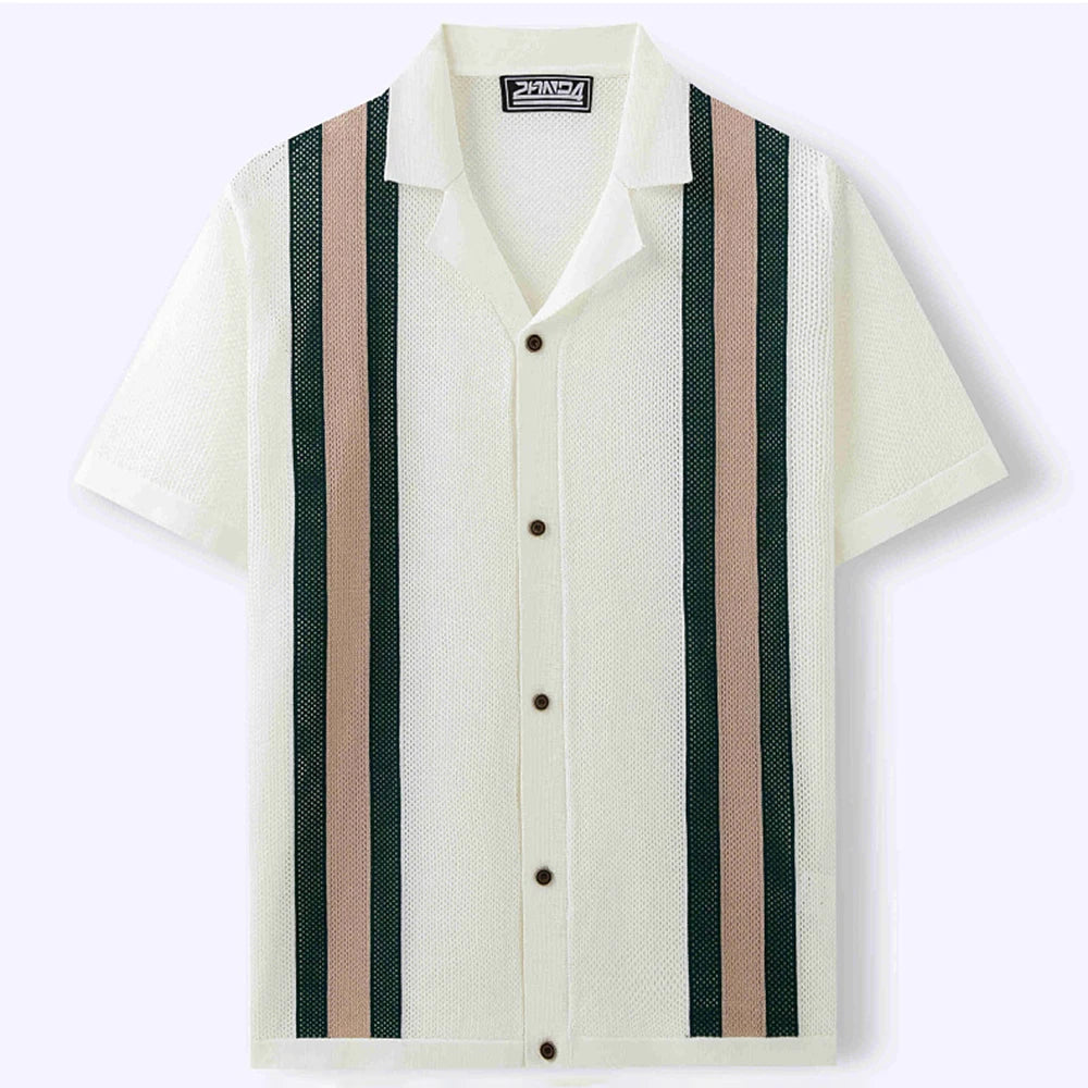 HEARUJOY  -  Summer New Men's Color Matching Short-Sleeved Knitted Cardigan Retro Fashion Trend Casual Simple Loose Breathable Men's Tops