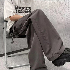 Hearujoy Wide Leg Cargo Pants Men Gray Casual Cargo Trousers Male Loose Streetwear Hip Hop Pocket Safari Style Men Clothing