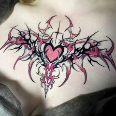 YICKYUE  -  Pink Heart Succubus Temporary Tattoos for Woman Chest Art Tattoo Romantic Waterproof Belly Sexy Scar Cover Lasting Fake Tattoo