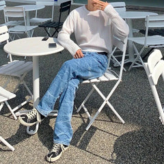 Hearujoy Mens Sexy Striped See-Through T-Shirt 2024 New Fashion Nightclub Personality Youth Casual Versatile Long-Sleeved Tops For Men