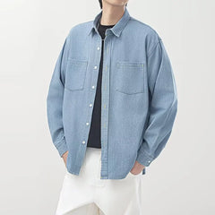 HEARUJOY  -  Mens Womens Spring Autumn New Solid Color Casual Denim Shirt American Retro Couples Fashion Loose Button Down Outerwear Premium