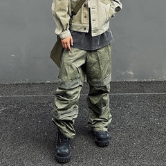 Hearujoy Harajuku Vibe Style Multi-pockets Baggy Cargo Pants for Men and Women Straight Loose Casual Drawstring Feet Overalls Oversize