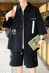 HEARUJOY  -  Summer fashion 2 Pieces Set Tracksuit Men's Two Piece Shirt Shorts Harajuku Streetwear Men Sets Short Sportswear Suits