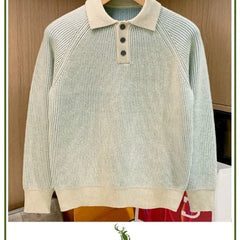 Hearujoy  Long Sleeves Autumn Winter Thickened Warm Tops Turndown Collar Buttons Sweater Fashion Simple Texture Polo Shirt Pullover