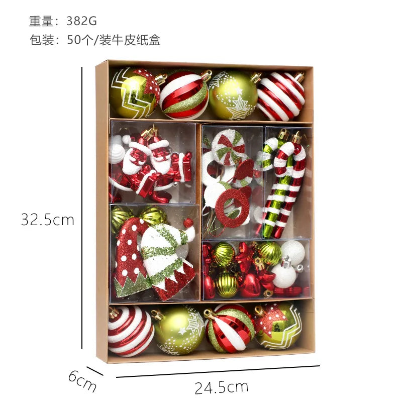 YICKYUE  -  50Pcs Christmas Ball Ornaments Set Christmas Tree Hanging Decora Xmas Tree Pendants Champagne Blue Black Red Wine Red Wedding