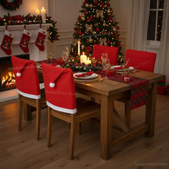 YICKYUE  -  6PCS Christmas Decor Chair Covers, Santa Claus Red Hat Chair Cap Kitchen Dining Chair Slipcovers Sets For Christmas Holiday