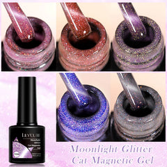 YICKYUE  -  7ML Moonlight Glitter Cat Magnetic Gel Nail Polish Purple Gold Foils Effect Sparking Long Lasting Manicure Nail Art Gel
