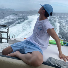 Hearujoy Mens Casual Blue Striped Drawstring Shorts 2024 New Genderless Fashion Comfortable Simple Versatile Resort Beach Shorts Unisex